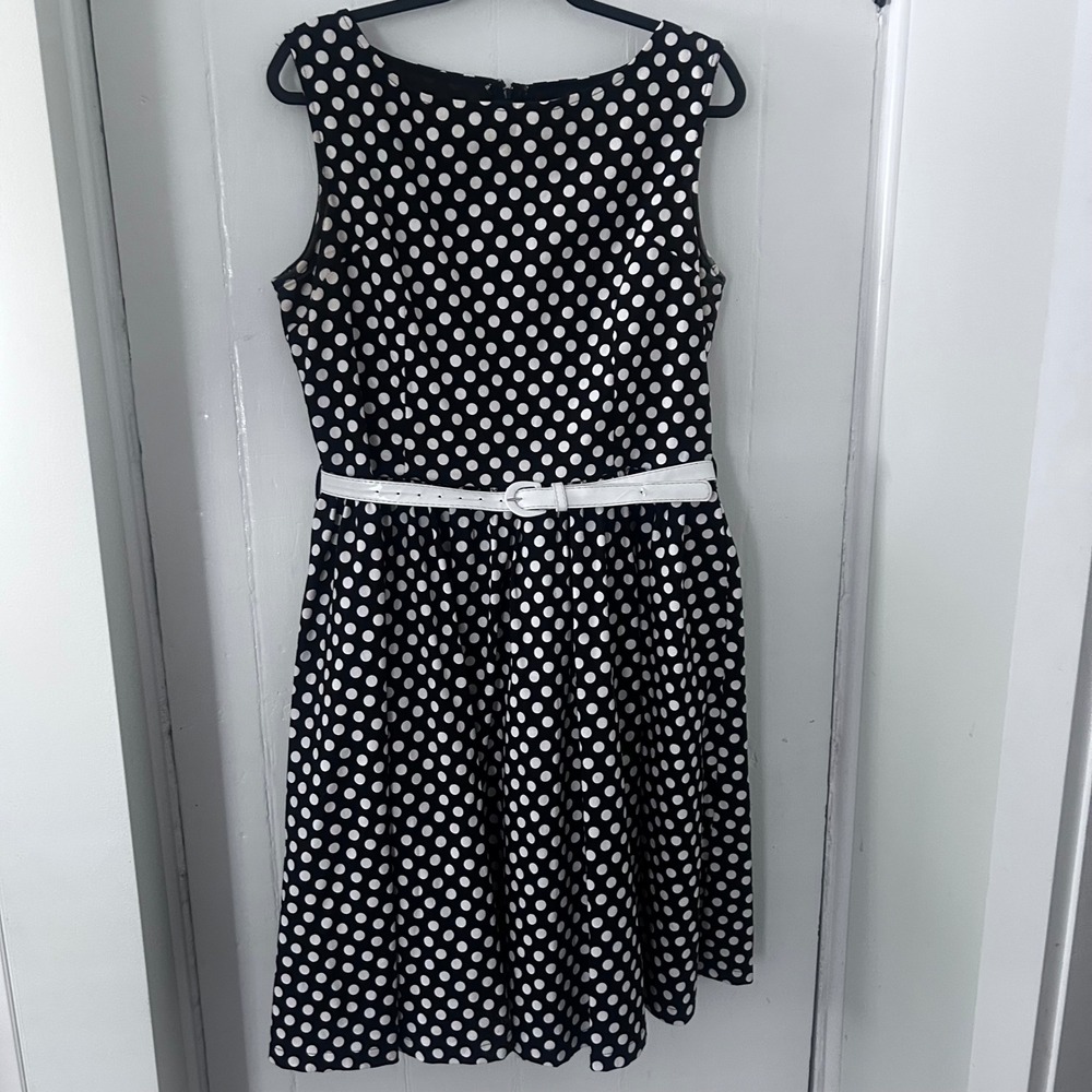 Lindy Bop Black White Polka Dot Swing Dress Vintage Style rockabilly Retro XL